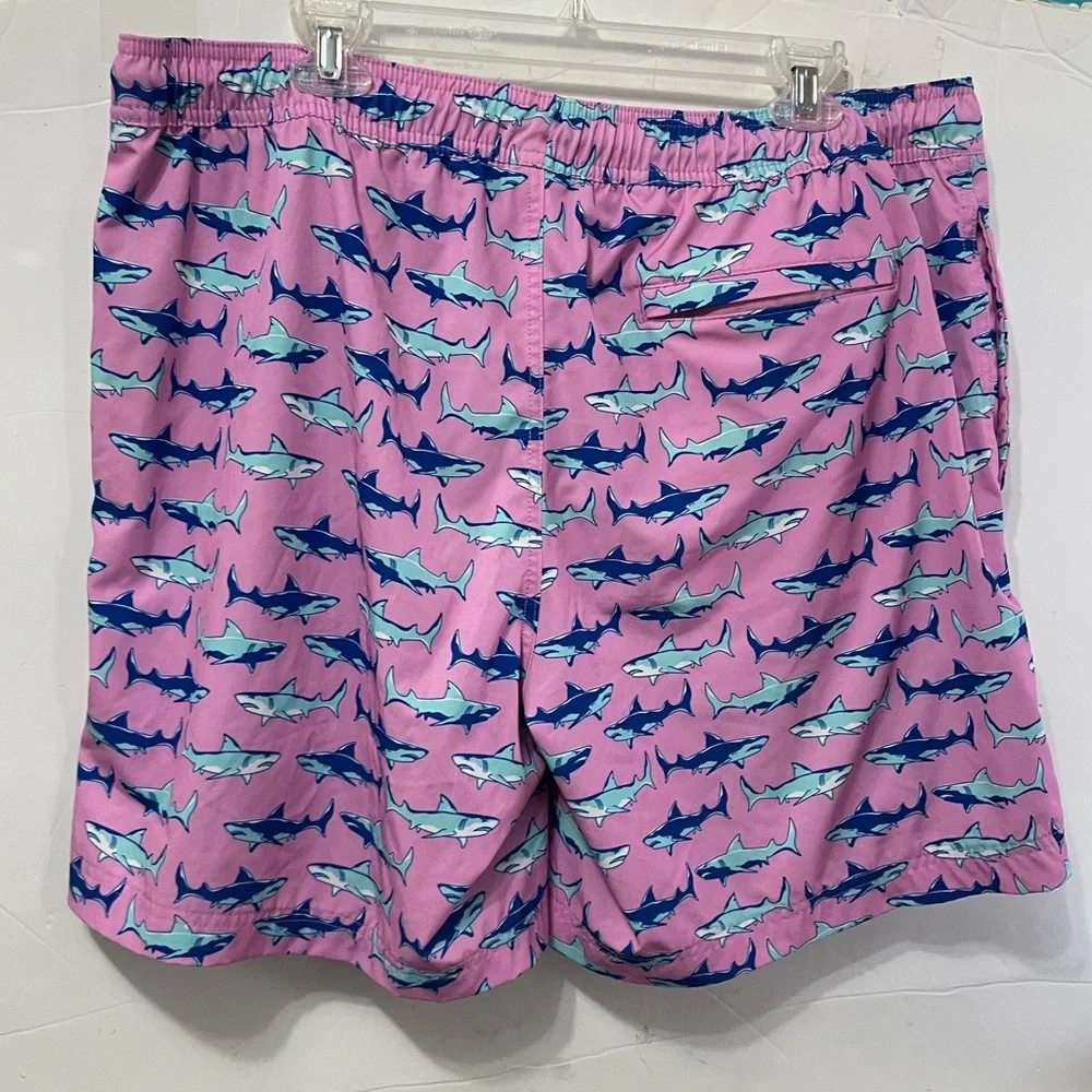 Men's resort swim trunk four-way stretch quick dry shark print zip pocket size L